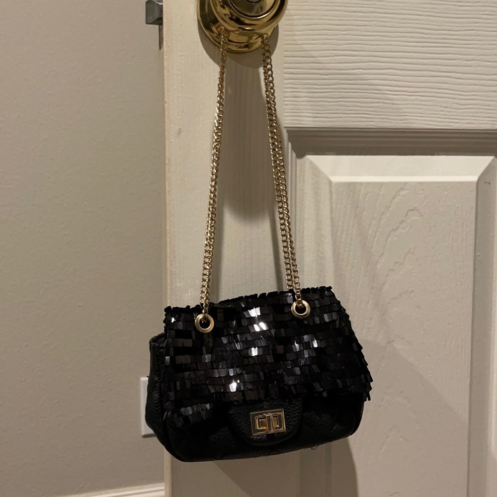 CHLOE K girls black faux leather and sequins bag